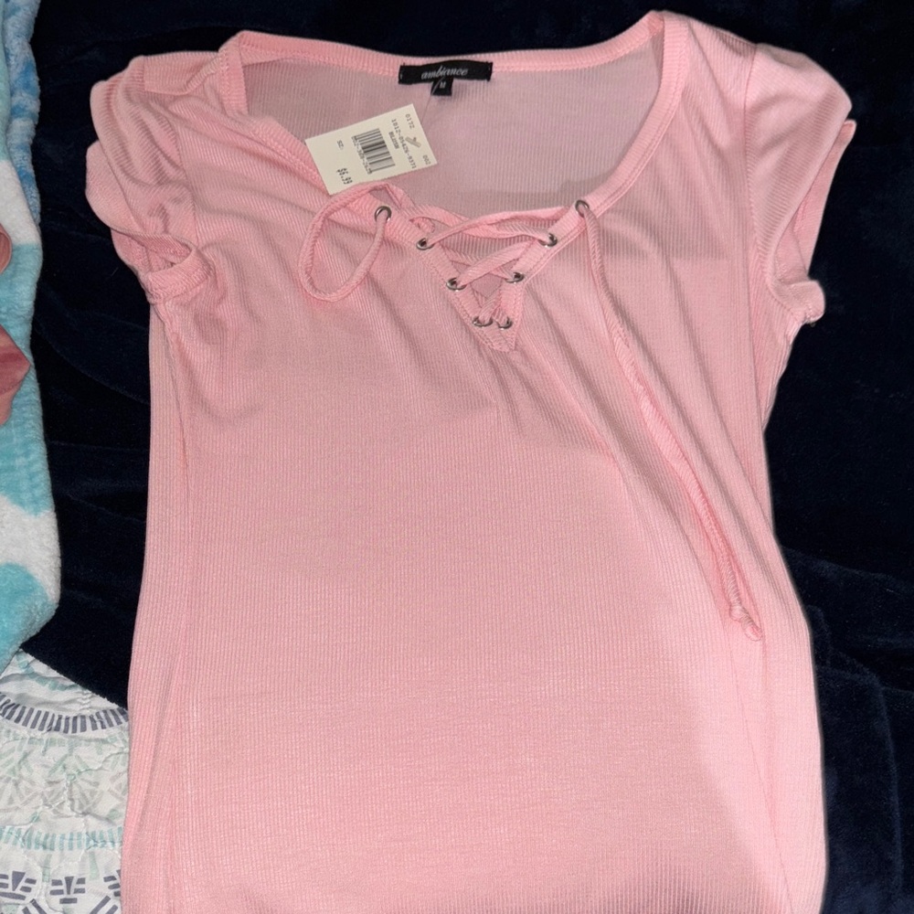 Ambiance Pink Lace-Up Short Sleeve Tee